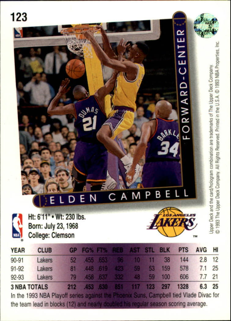 1993-94 Upper Deck #123 Elden Campbell back image