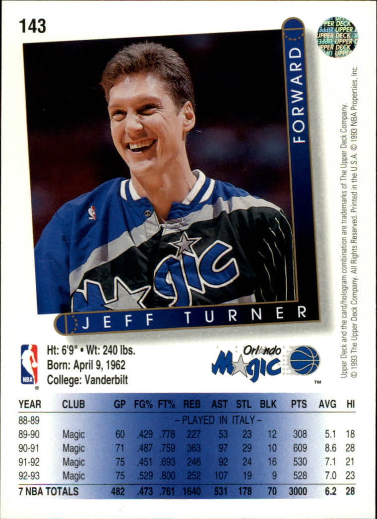 1993-94 Upper Deck #143 Jeff Turner back image