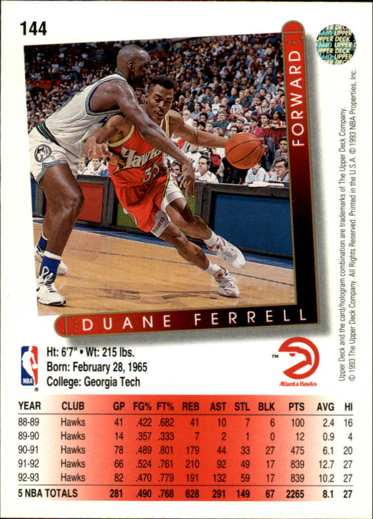 1993-94 Upper Deck #144 Duane Ferrell back image