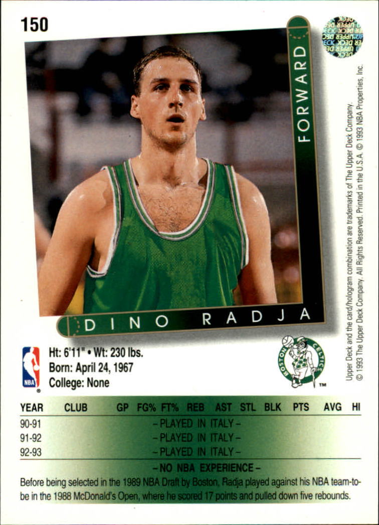 1993-94 Upper Deck #150 Dino Radja RC back image