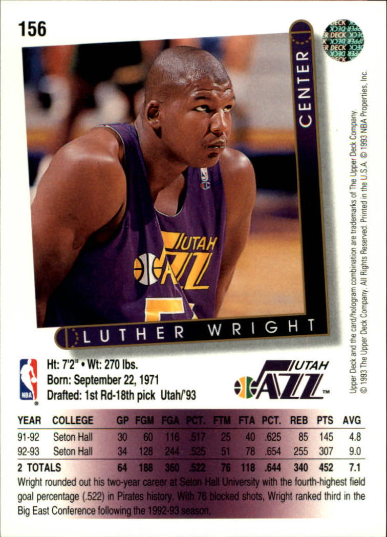 1993-94 Upper Deck #156 Luther Wright RC back image