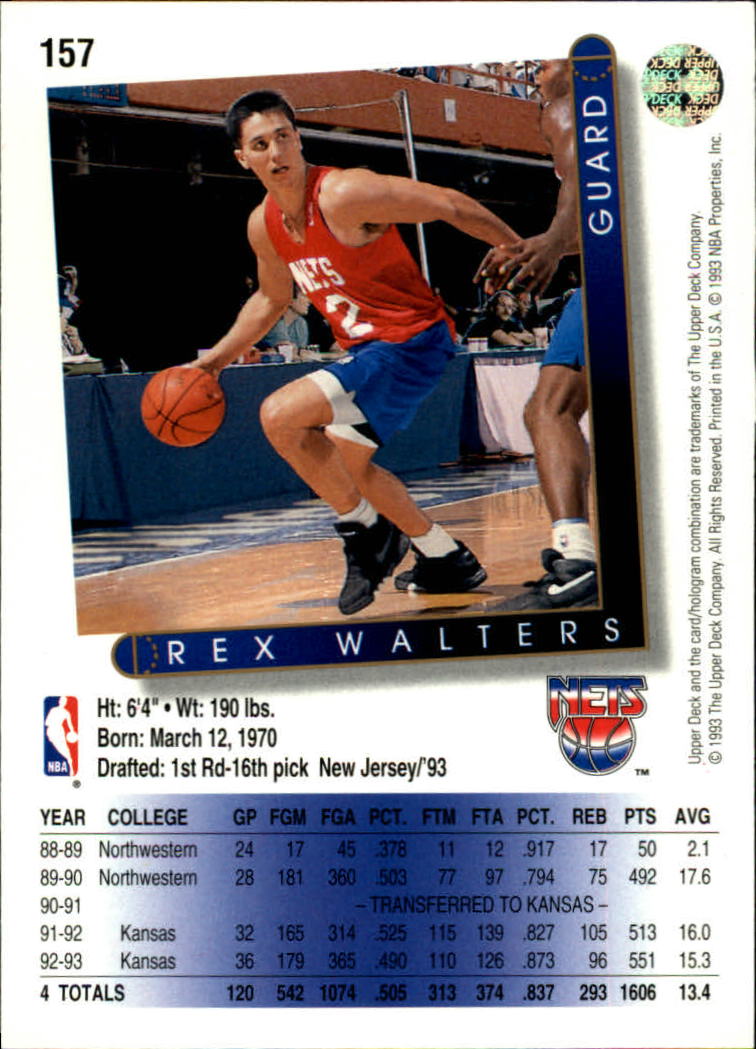 1993-94 Upper Deck #157 Rex Walters RC back image