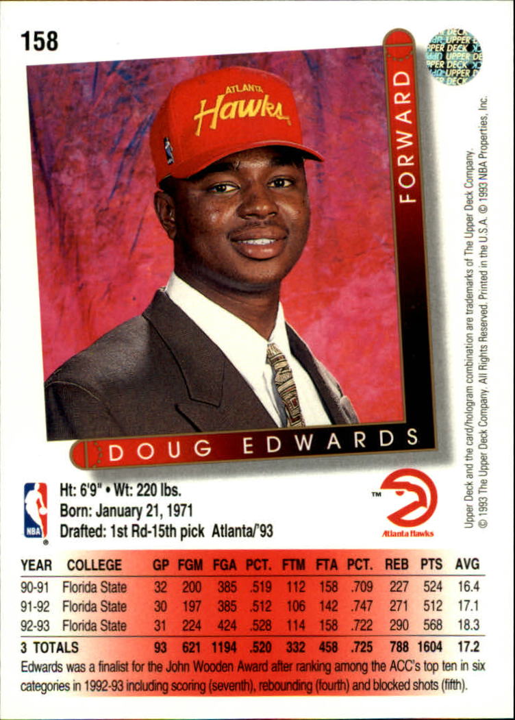 1993-94 Upper Deck #158 Doug Edwards RC back image