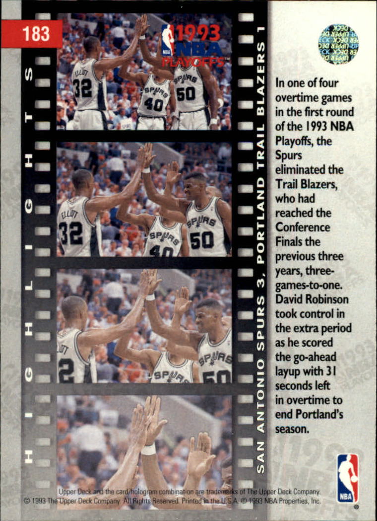 1993-94 Upper Deck #183 David Robinson/Sean Elliott PO back image