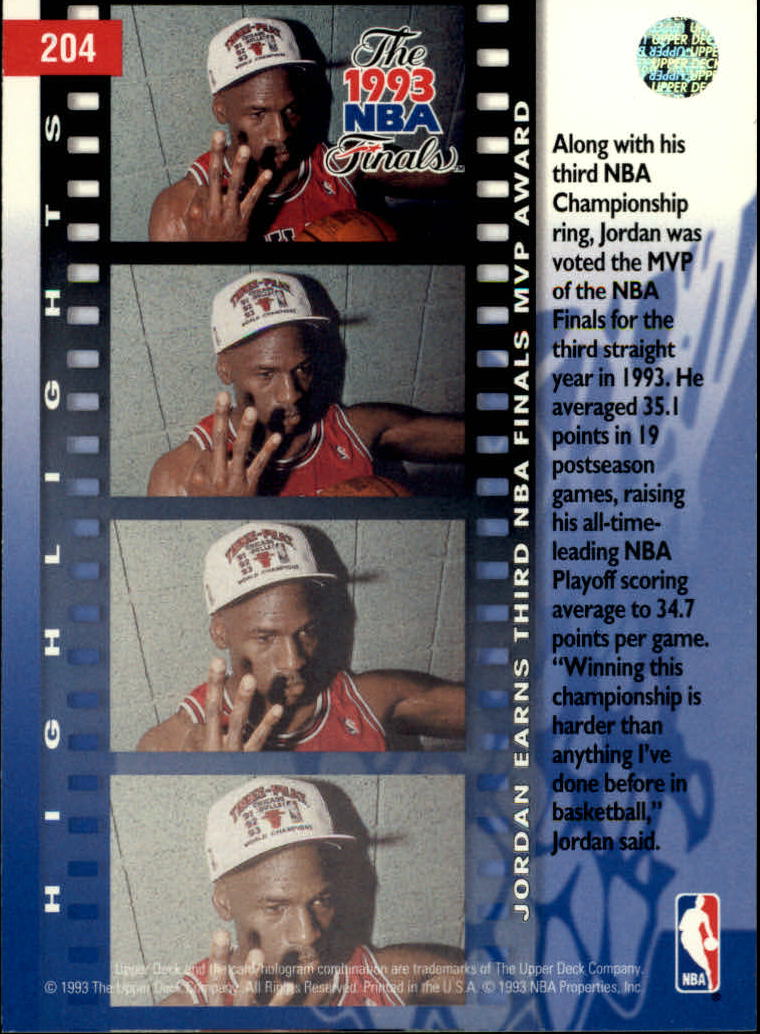 1993-94 Upper Deck #204 Michael Jordan FIN back image