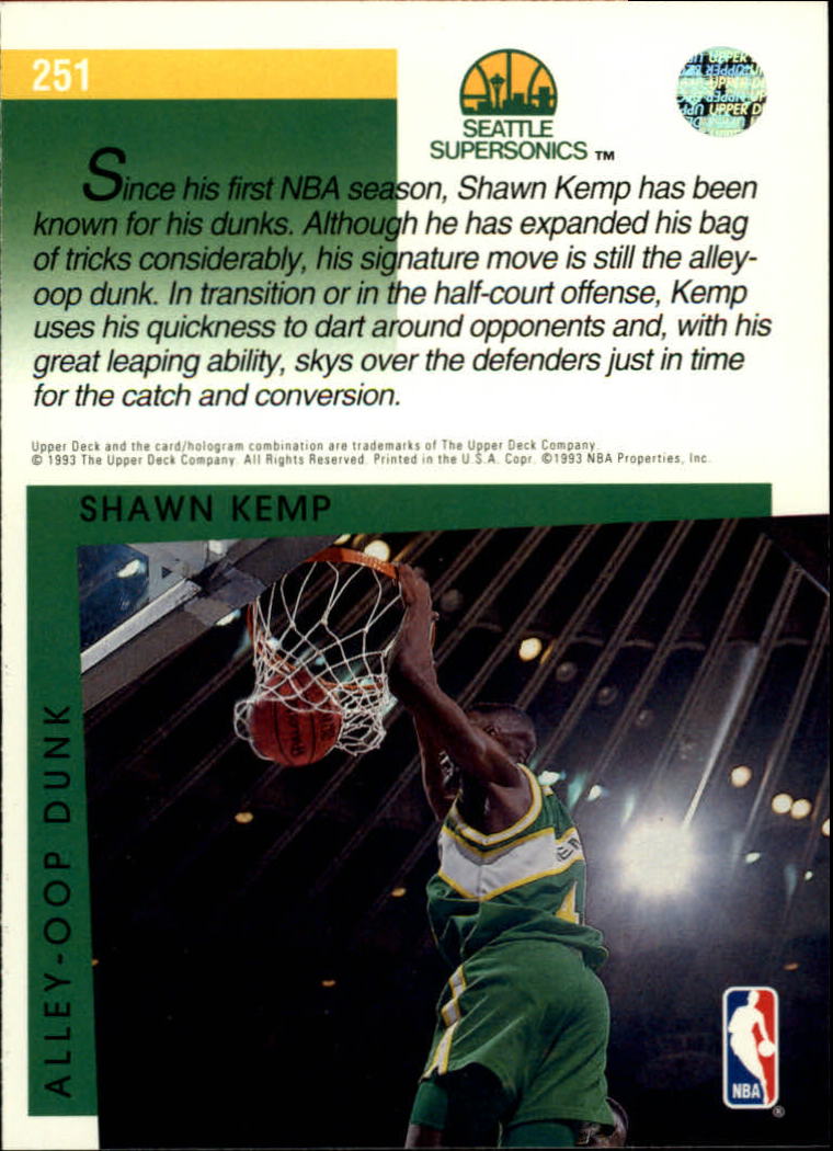 1993-94 Upper Deck #251 Shawn Kemp SM back image