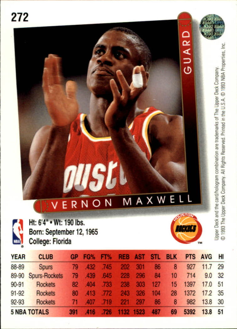 1993-94 Upper Deck #272 Vernon Maxwell back image