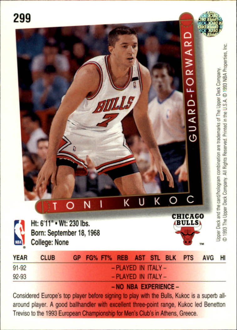 1993-94 Upper Deck #299 Toni Kukoc RC back image