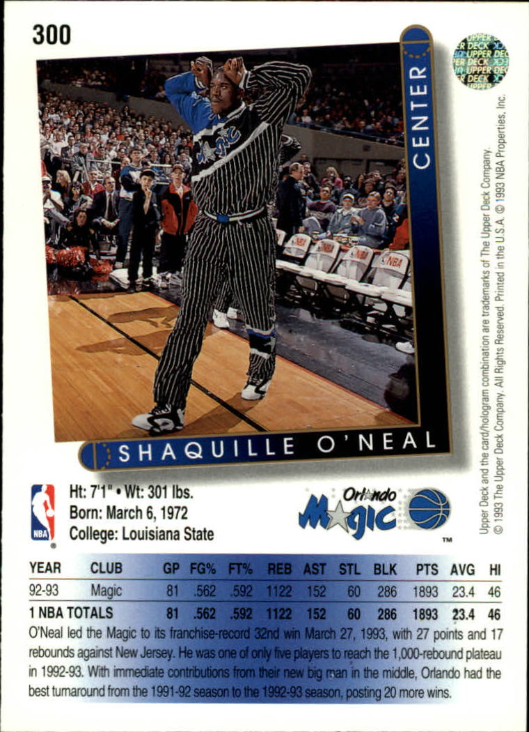 1993-94 Upper Deck #300 Shaquille O'Neal back image