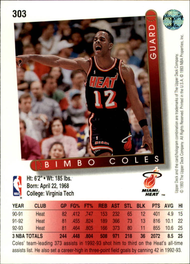 1993-94 Upper Deck #303 Bimbo Coles back image