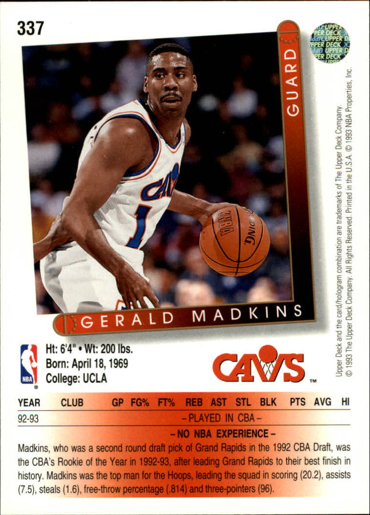 1993-94 Upper Deck #337 Gerald Madkins RC back image
