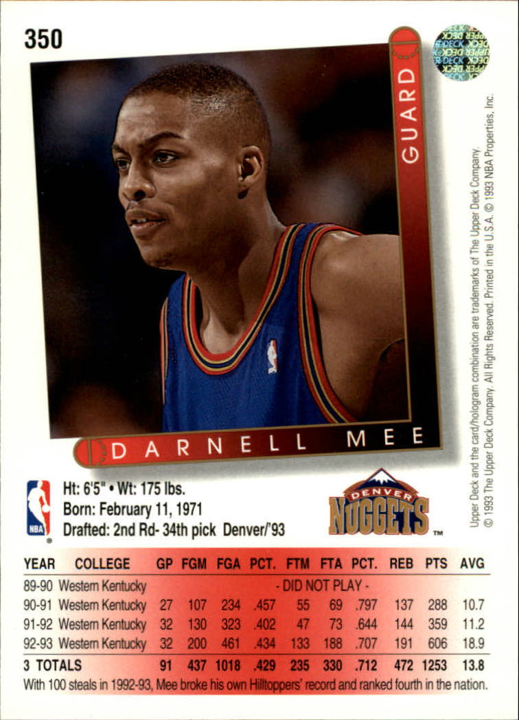 1993-94 Upper Deck #350 Darnell Mee RC back image
