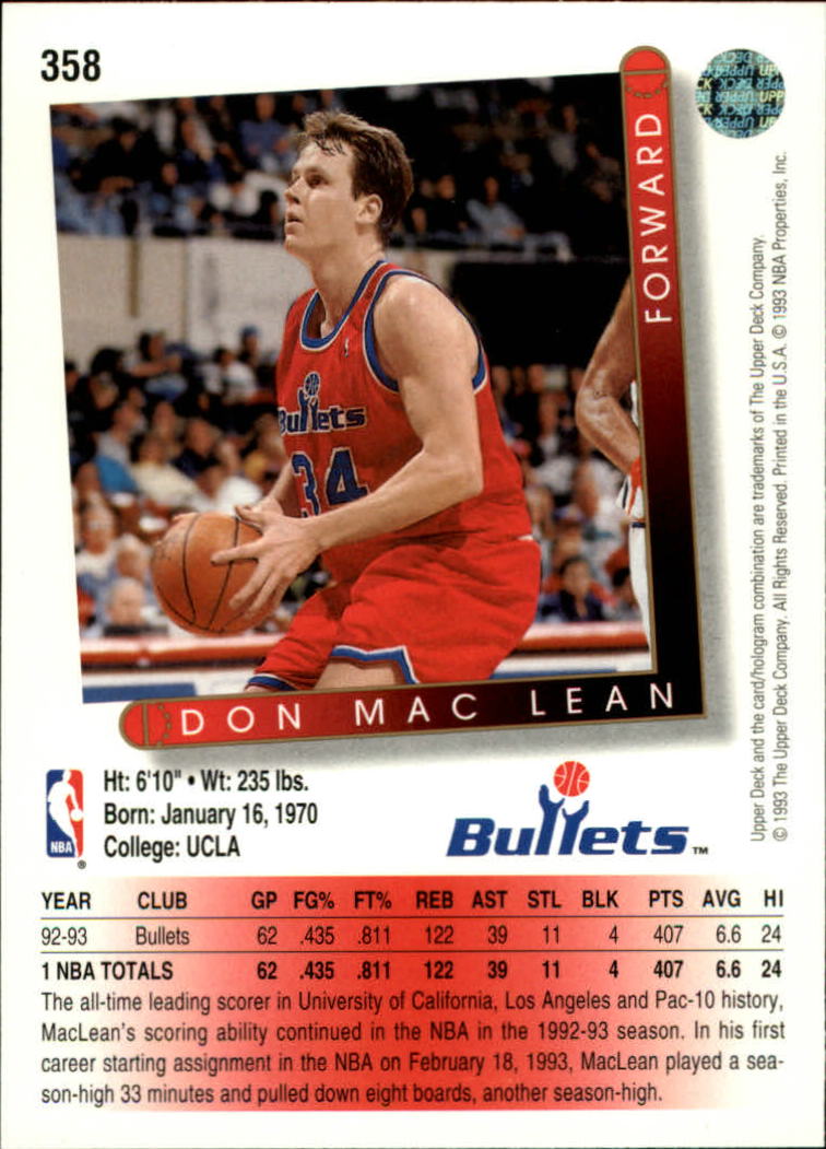 1993-94 Upper Deck #358 Don MacLean back image