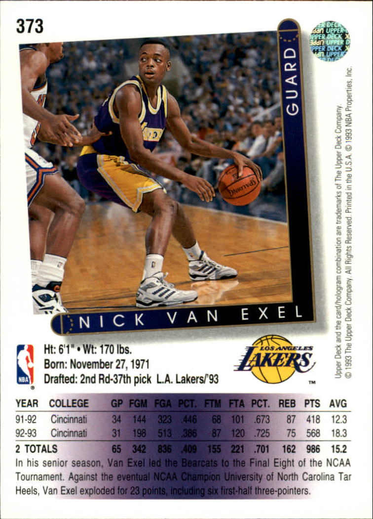 1993-94 Upper Deck #373 Nick Van Exel back image