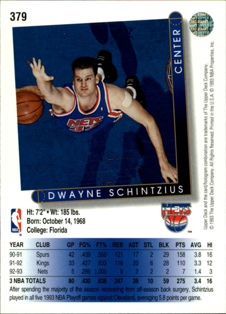 1993-94 Upper Deck #379 Dwayne Schintzius back image