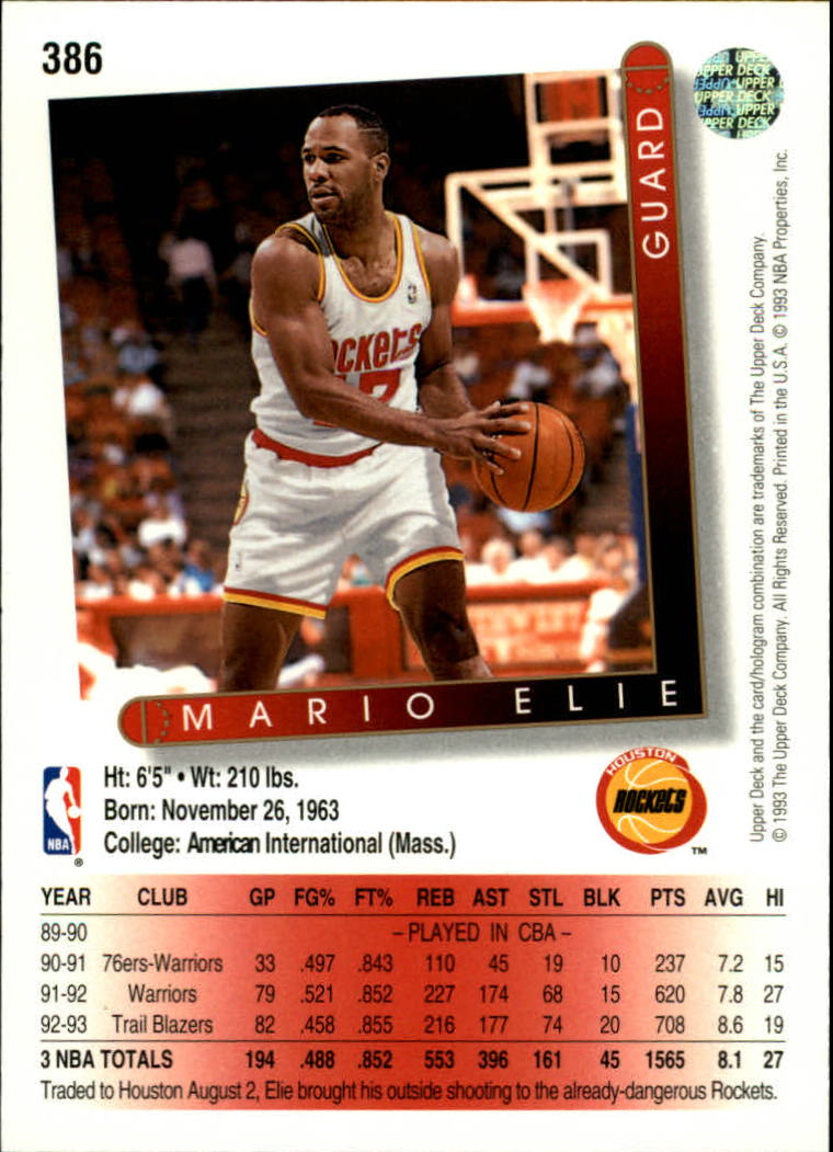 1993-94 Upper Deck #386 Mario Elie back image