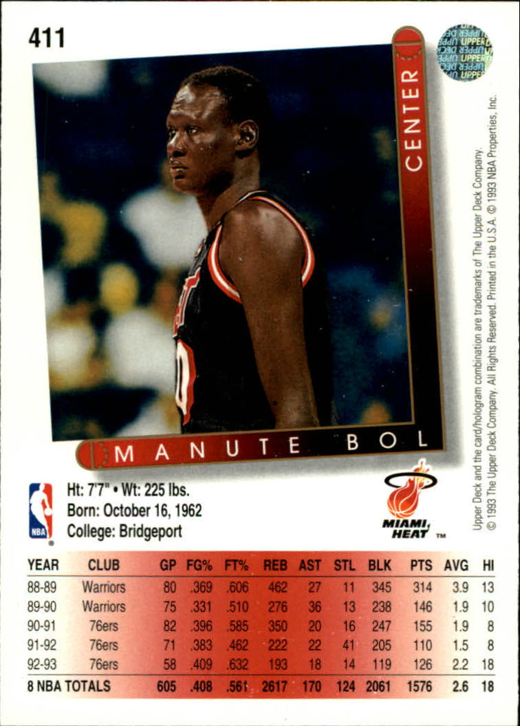 1993-94 Upper Deck #411 Manute Bol back image