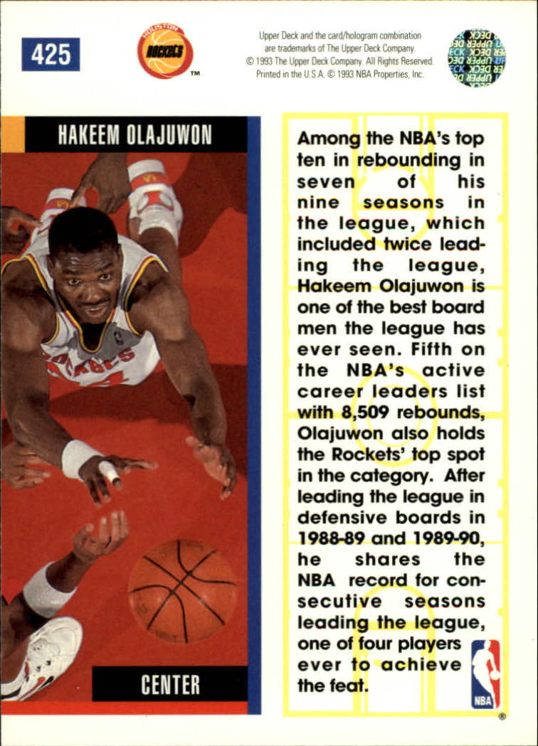 1993-94 Upper Deck #425 Hakeem Olajuwon EB back image