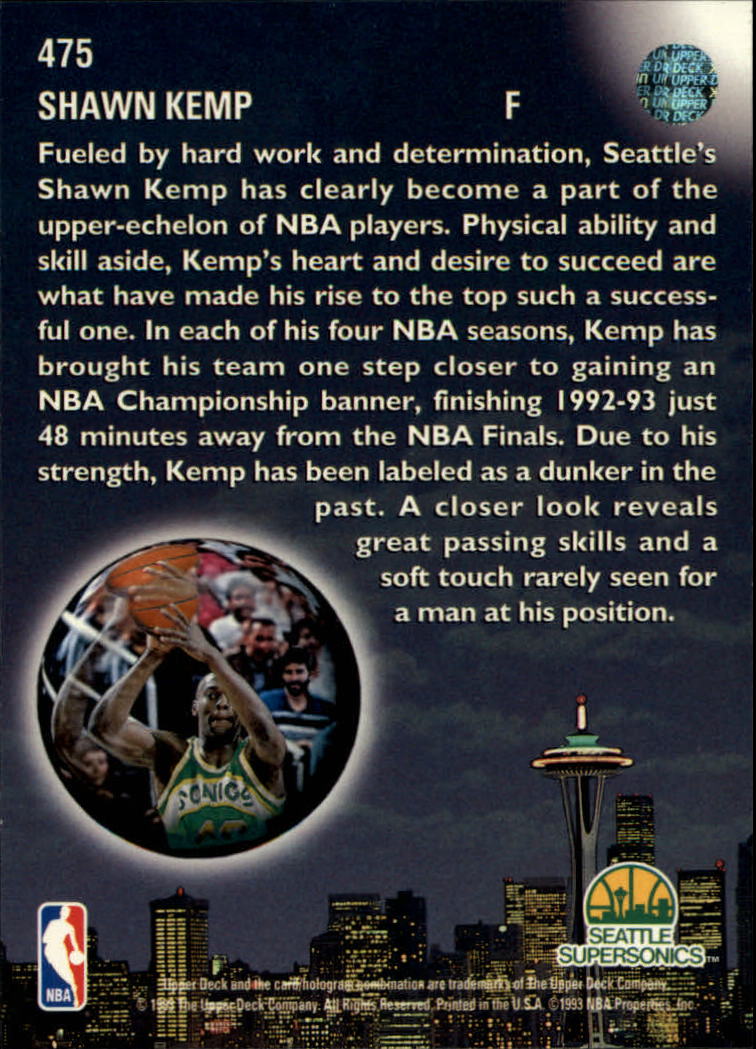 1993-94 Upper Deck #475 Shawn Kemp SKL back image