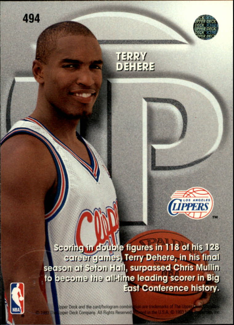 1993-94 Upper Deck #494 Terry Dehere TP back image