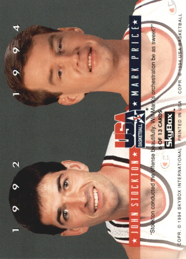 1993-94 SkyBox Premium USA Tip-Off #6 John Stockton/Mark Price back image