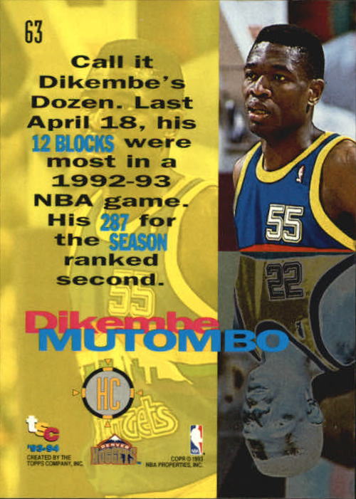 1993-94 Stadium Club #63 Dikembe Mutombo HC back image