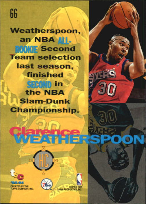 1993-94 Stadium Club #66 Clarence Weatherspoon HC back image