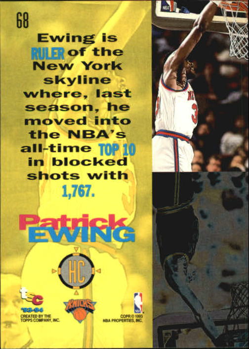 1993-94 Stadium Club #68 Patrick Ewing HC back image