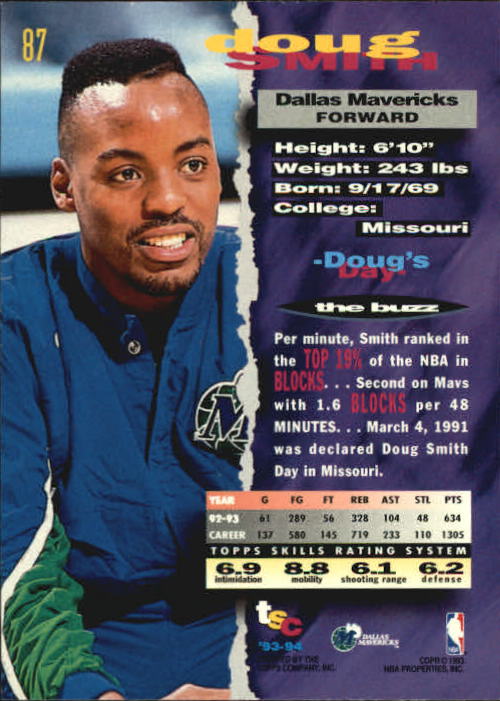 1993-94 Stadium Club #87 Doug Smith back image