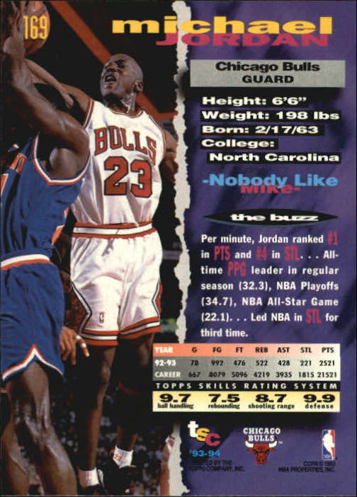 1993-94 Stadium Club #169 Michael Jordan back image