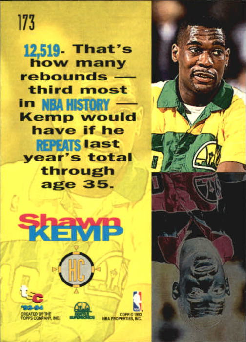 1993-94 Stadium Club #173 Shawn Kemp HC back image