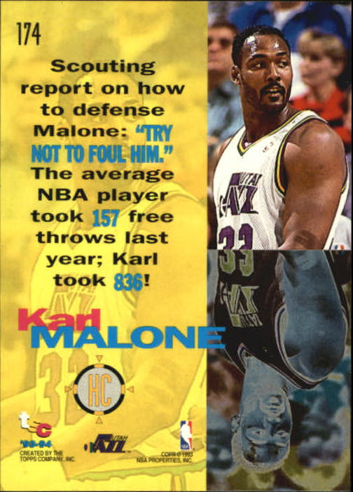 1993-94 Stadium Club #174 Karl Malone HC back image