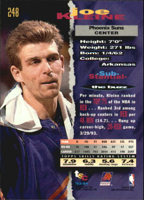 1993-94 Stadium Club #248 Joe Kleine back image