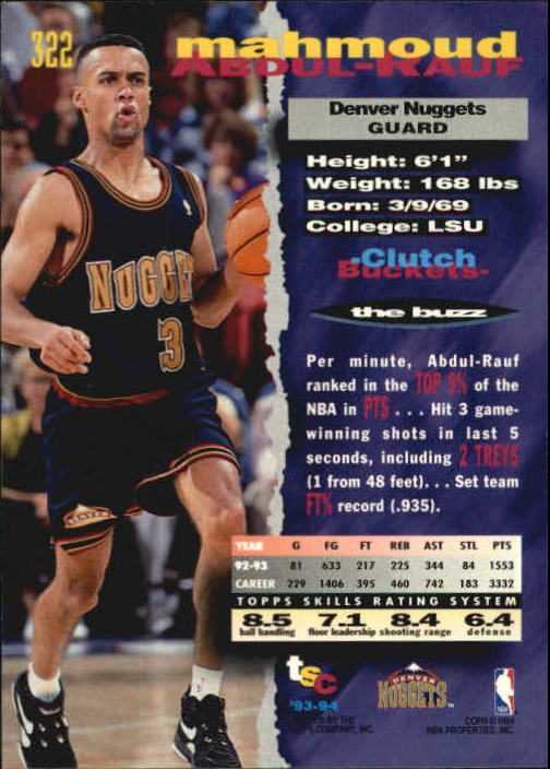 1993-94 Stadium Club #322 Mahmoud Abdul-Rauf back image