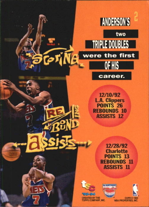 1993-94 Stadium Club First Day Issue #2 Kenny Anderson TD back image