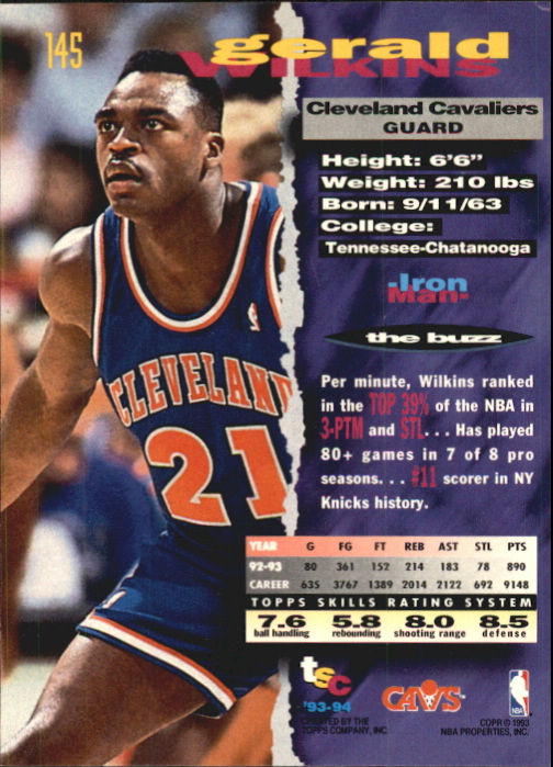 1993-94 Stadium Club First Day Issue #145 Gerald Wilkins back image