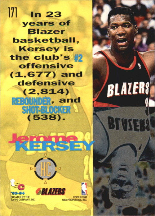 1993-94 Stadium Club First Day Issue #171 Jerome Kersey HC back image