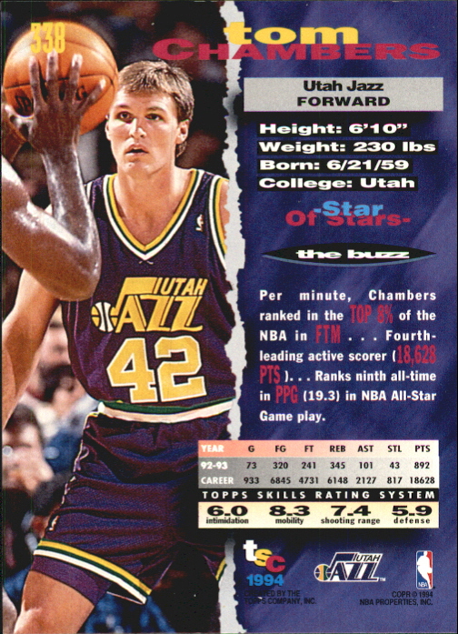 1993-94 Stadium Club First Day Issue #338 Tom Chambers back image