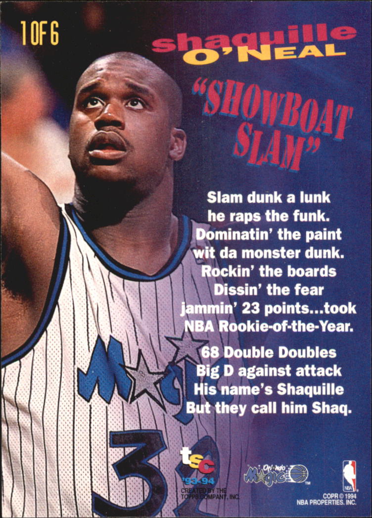 1993-94 Stadium Club Rim Rockers #1 Shaquille O'Neal back image