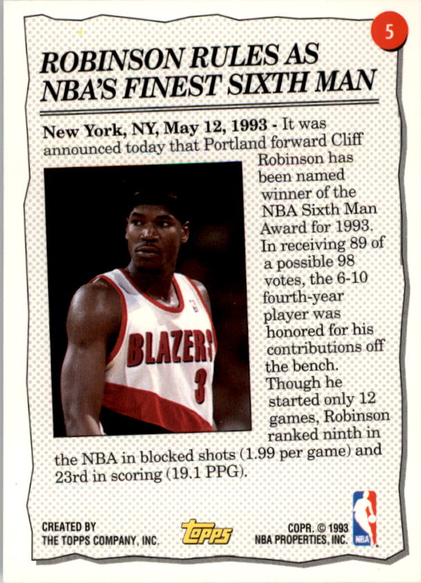 1993-94 Topps #5 Clifford Robinson HL back image