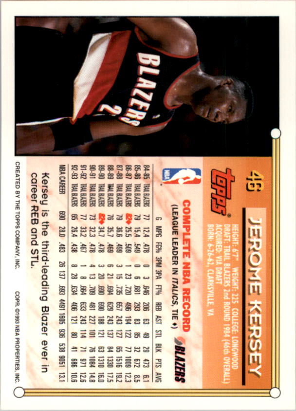 1993-94 Topps #46 Jerome Kersey back image