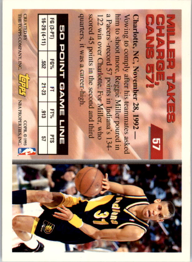 1993-94 Topps #57 Reggie Miller 50P back image