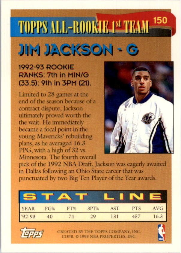 1993-94 Topps #150 Jim Jackson ART back image