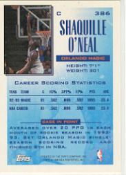 1993-94 Topps #386 Shaquille O'Neal FSL back image