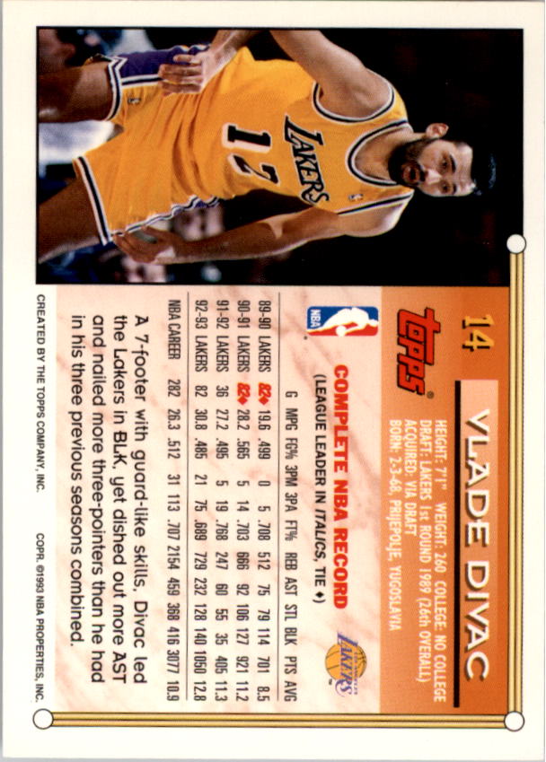 1993-94 Topps Gold #14 Vlade Divac back image