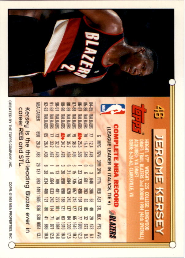1993-94 Topps Gold #46 Jerome Kersey back image
