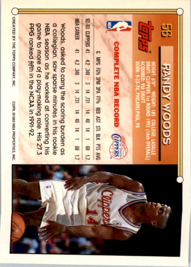 1993-94 Topps Gold #56 Randy Woods back image