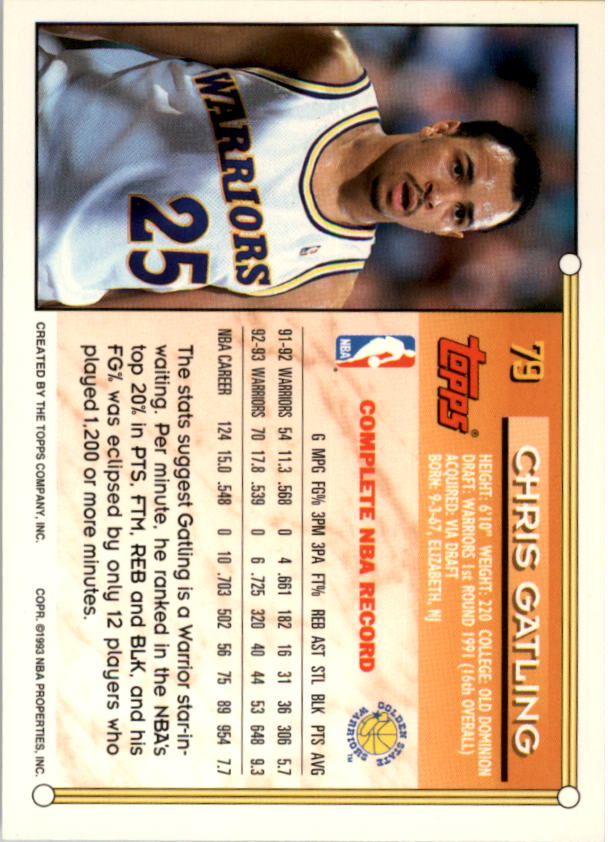 1993-94 Topps Gold #79 Chris Gatling back image