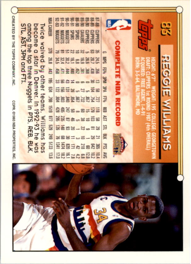 1993-94 Topps Gold #83 Reggie Williams back image