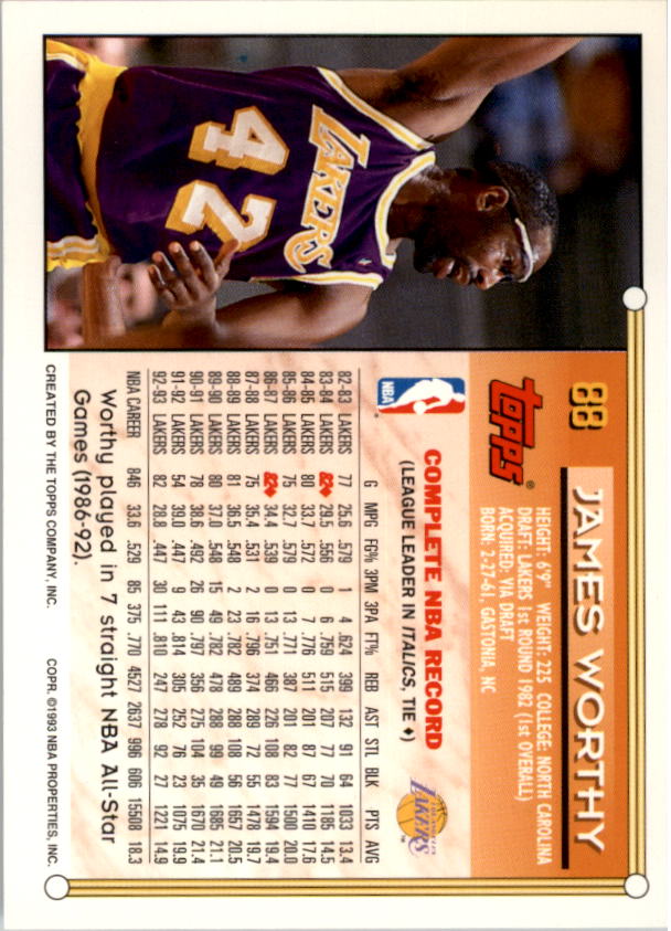 1993-94 Topps Gold #88 James Worthy back image